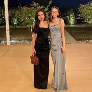 HOUSE OF CB Adrienne Satin Strapless Gown in Black XS